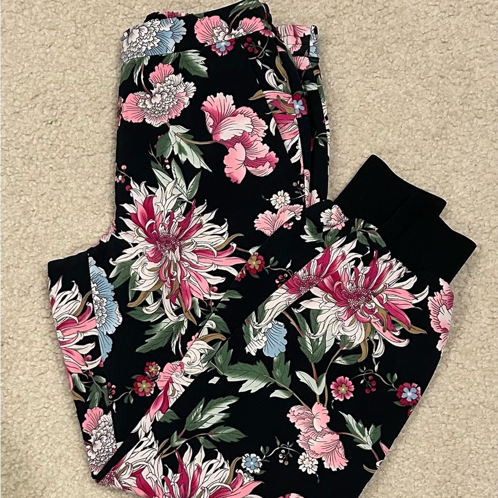 Express Black and Pink Floral Jogger Pants